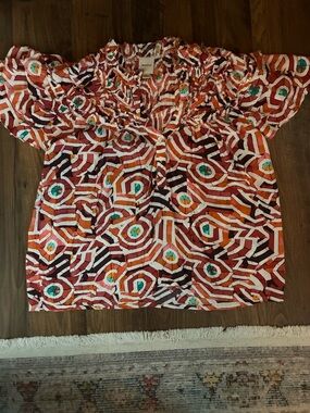 Maeve by Anthropologie Short Sleeve Ruffle Yoke Blouse